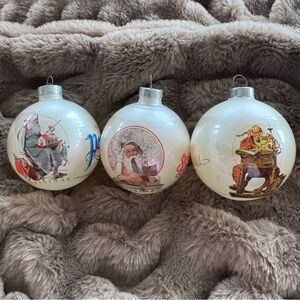 Vintage Norman Rockwell Christmas Ornaments Set of 3 Curtis Publishing Santa